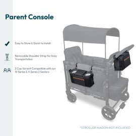 WONDERFOLD Parent Console Stroller Organizer with 2 Insulated Cup Holders, Hook and Loop Closure Handle Attachment, 2 Storage Pockets, and Removable Shoulder Strap for Easy Transport, Volcanic Black