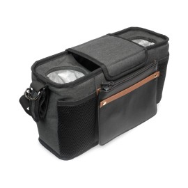 WONDERFOLD Parent Console Stroller Organizer with 2 Insulated Cup Holders, Hook and Loop Closure Handle Attachment, 2 Storage Pockets, and Removable Shoulder Strap for Easy Transport, Volcanic Black