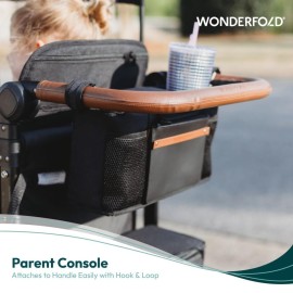 WONDERFOLD Parent Console Stroller Organizer with 2 Insulated Cup Holders, Hook and Loop Closure Handle Attachment, 2 Storage Pockets, and Removable Shoulder Strap for Easy Transport, Volcanic Black