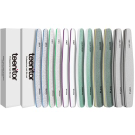 Teenitor 12pcs Nail Files and Buffers, Nail File Nail Buffer Block for Women, Emery Boards for Nails Nail Buffer and Shine Kit, Fingernail Files 100/180 Grit Nail Files for Natural Nails
