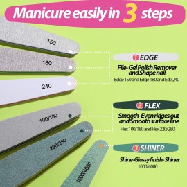 Teenitor 12pcs Nail Files and Buffers, Nail File Nail Buffer Block for Women, Emery Boards for Nails Nail Buffer and Shine Kit, Fingernail Files 100/180 Grit Nail Files for Natural Nails