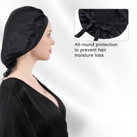 DAISYSILK Mulberry Black Silk Bonnet for Sleeping Silk Hair Bonnet for Curly Long Hair Women Adjustable Elastic at The Back Christmas and Valentine\'s Day Gifts, Black