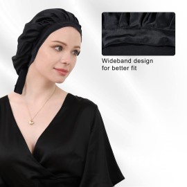 DAISYSILK Mulberry Black Silk Bonnet for Sleeping Silk Hair Bonnet for Curly Long Hair Women Adjustable Elastic at The Back Christmas and Valentine\'s Day Gifts, Black