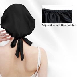 DAISYSILK Mulberry Black Silk Bonnet for Sleeping Silk Hair Bonnet for Curly Long Hair Women Adjustable Elastic at The Back Christmas and Valentine\'s Day Gifts, Black