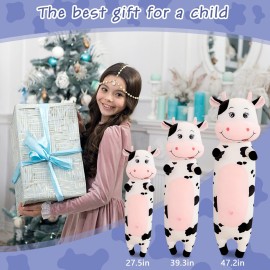 TEFU Lovely Creative Milk Cow Plush Pillow Toys Soft Stuffed Cartoon Animal Cattle Doll Bedroom Sleeping Pillow Cushion,Gifts for Friends Kids (70cm/27.5in)