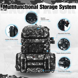 Piscifun Fishing Tackle Backpack with Rod Holders & 4 Tackle Boxes, Outdoor Fishing Bag with Waterproof Rain Cover Camouflage