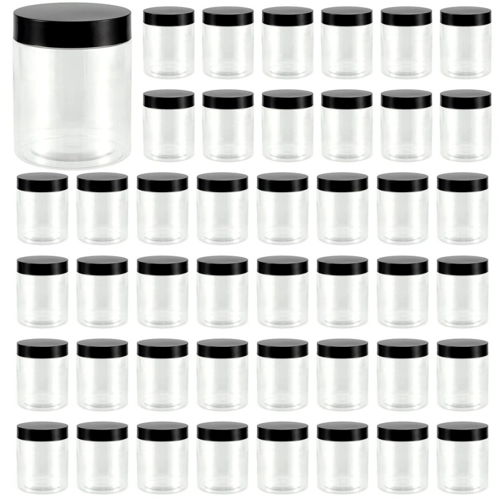 JEUIHAU 46 Pack 8 OZ Plastic Jars with Lids, Clear Empty Slime Storage Containers with Screw On Lids, Plastic Cosmetic Containers for Slime Making, Food, Beauty Products, BPA Free