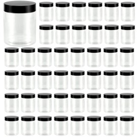 JEUIHAU 46 Pack 8 OZ Plastic Jars with Lids, Clear Empty Slime Storage Containers with Screw On Lids, Plastic Cosmetic Containers for Slime Making, Food, Beauty Products, BPA Free