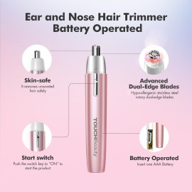 TOUCHBeauty Battery Powered Ear and Nose Hair Trimmer for Women, Portable Battery Powered Trimmer, Mini Painless Design for Sensitive Skin, Easy Clean & Travel Friendly