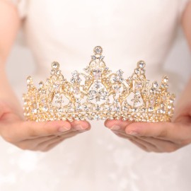 Wekicici Gold Crowns Wedding Crowns Tiaras Queen Princess Crystal Headbands for Women Costumes Hair Accessories for Wedding and Party(Gold)