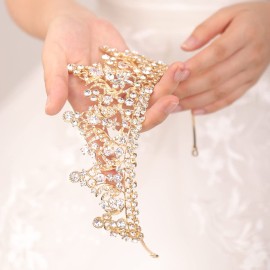 Wekicici Gold Crowns Wedding Crowns Tiaras Queen Princess Crystal Headbands for Women Costumes Hair Accessories for Wedding and Party(Gold)