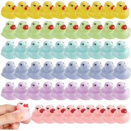 Haooryx Macaron Miniature Rubber Duckies - 60Pcs Colorful Mini Pastel Float Ducky Pool Toy Novelty Squeeze Smile Ducks Kids\' Birthday Multi-Item Party Favor Packs School Rewards Game Prizes Bath Toys