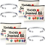Herdear 8 Pcs Valentines Teacher Appreciation Gift Set for Women, 4 Pieces Teacher Makeup Pouch Cosmetic Bags and 4 Pieces Cuff Bangle Bracelets, Graduation End of Year Thank You Gifts (Fresh Style)
