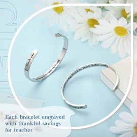 Herdear 8 Pcs Valentines Teacher Appreciation Gift Set for Women, 4 Pieces Teacher Makeup Pouch Cosmetic Bags and 4 Pieces Cuff Bangle Bracelets, Graduation End of Year Thank You Gifts (Fresh Style)