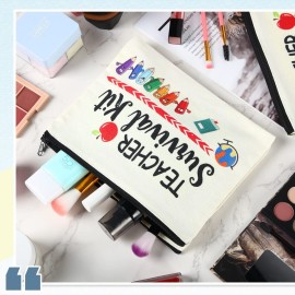 Herdear 8 Pcs Valentines Teacher Appreciation Gift Set for Women, 4 Pieces Teacher Makeup Pouch Cosmetic Bags and 4 Pieces Cuff Bangle Bracelets, Graduation End of Year Thank You Gifts (Fresh Style)