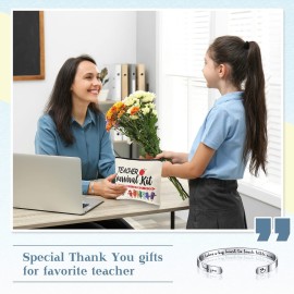 Herdear 8 Pcs Valentines Teacher Appreciation Gift Set for Women, 4 Pieces Teacher Makeup Pouch Cosmetic Bags and 4 Pieces Cuff Bangle Bracelets, Graduation End of Year Thank You Gifts (Fresh Style)