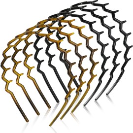 Chuangdi 6 Pieces Zigzag Headband for Thick Curly Hair Plastic Shark Tooth Comb Zig Zag Headband Plastic Wavy Teeth Hair Hoop Accessory for Women Men Lady(Black, Brown)