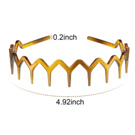 Chuangdi 6 Pieces Zigzag Headband for Thick Curly Hair Plastic Shark Tooth Comb Zig Zag Headband Plastic Wavy Teeth Hair Hoop Accessory for Women Men Lady(Black, Brown)