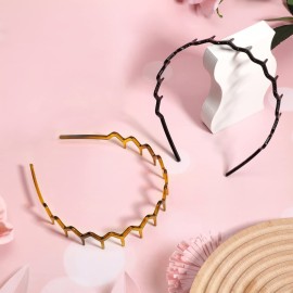 Chuangdi 6 Pieces Zigzag Headband for Thick Curly Hair Plastic Shark Tooth Comb Zig Zag Headband Plastic Wavy Teeth Hair Hoop Accessory for Women Men Lady(Black, Brown)