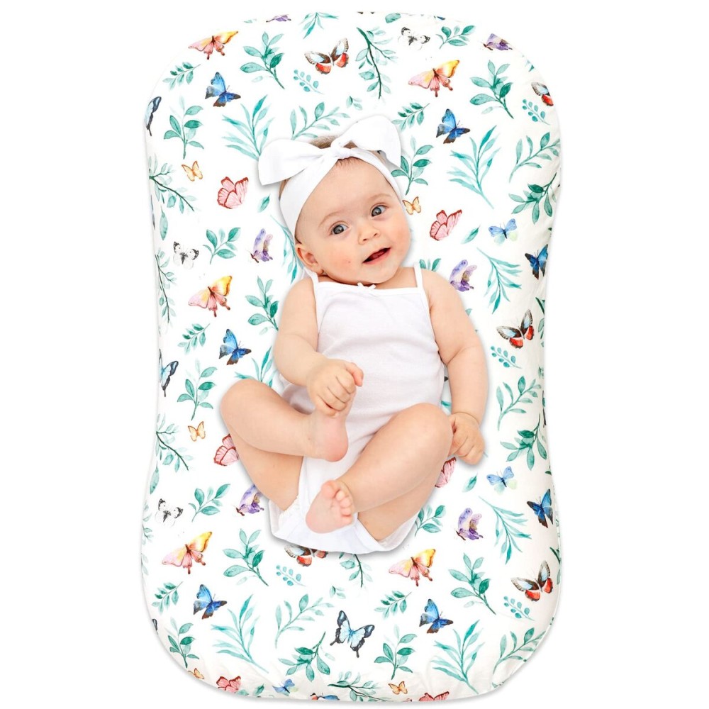 Hooyax Baby Lounger Cover for Boys and Girls, Newborn Lounger Slipcover Removable Infant Floor Seat Baby Nest Cover, Baby Padded Lounger Cover, Butterfly