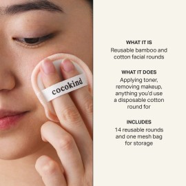 Cocokind Reusable Facial Rounds, Reusable Makeup Remover Pads, Made with Bamboo and Cotton, Washable Makeup Cotton Rounds with Bag, 14 Count Cocokind Reusable Facial Rounds, Reusable Makeup Remover Pads, Made with Bamboo and Cotton, Washable Makeup Cotton Rounds with Bag, 14 Count