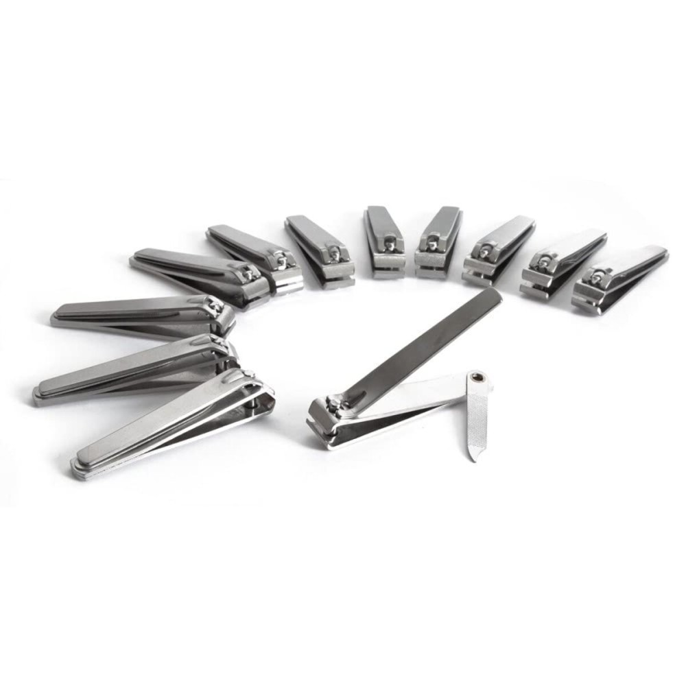 ForPro Professional Collection Flat Jaw Toe Nail Clippers, Stainless Steel, Heavy Duty Flat Edge Toenail Cutter with Built-in Nail File, 12-Count