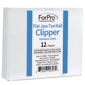 ForPro Professional Collection Flat Jaw Toe Nail Clippers, Stainless Steel, Heavy Duty Flat Edge Toenail Cutter with Built-in Nail File, 12-Count