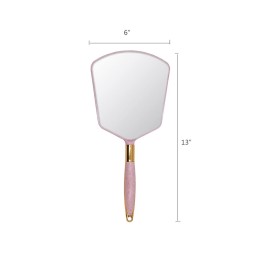 Eaoundm Hand Held Mirror with Handle, Makeup Hand Mirror with Hook Hole for Bathroom and Bedroom, Barbers Haircut Mirror for Home and Salon (6 W X13 L inchs, Pink)