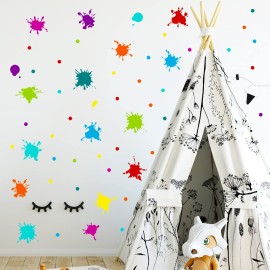 Maydahui Multicolor Paint Splatter Wall Decals Splatter Splotches Wall Sticker (47x47 Inch) Peel Stick Removable Ink Paint Art Decor for Kids Bedroom Kindergarten Nursery Classroom