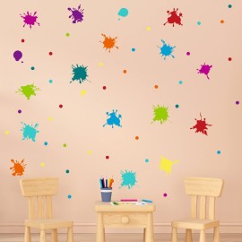 Maydahui Multicolor Paint Splatter Wall Decals Splatter Splotches Wall Sticker (47x47 Inch) Peel Stick Removable Ink Paint Art Decor for Kids Bedroom Kindergarten Nursery Classroom