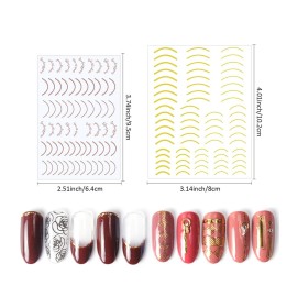 SILPECWEE 14 Sheets Gold Nail Stickers French Line Metallic Curve Strip Nail Decals Self Adhesive Nail Art Stickers Nail Design Stickers 3D Nail Decoration for Women Kids SILPECWEE 14 Sheets Gold Nail Stickers French Line Metallic Curve Strip Nail Decals Self Adhesive Nail Art Stickers Nail Design Stickers 3D Nail Decoration for Women Kids
