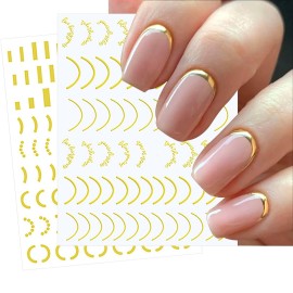SILPECWEE 14 Sheets Gold Nail Stickers French Line Metallic Curve Strip Nail Decals Self Adhesive Nail Art Stickers Nail Design Stickers 3D Nail Decoration for Women Kids SILPECWEE 14 Sheets Gold Nail Stickers French Line Metallic Curve Strip Nail Decals Self Adhesive Nail Art Stickers Nail Design Stickers 3D Nail Decoration for Women Kids