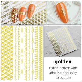 SILPECWEE 14 Sheets Gold Nail Stickers French Line Metallic Curve Strip Nail Decals Self Adhesive Nail Art Stickers Nail Design Stickers 3D Nail Decoration for Women Kids SILPECWEE 14 Sheets Gold Nail Stickers French Line Metallic Curve Strip Nail Decals Self Adhesive Nail Art Stickers Nail Design Stickers 3D Nail Decoration for Women Kids