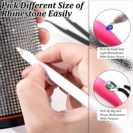 GA&EN Rhinestone Picker Pencil for Nails, 20Pcs 7-inch Rhinestone Pickup Pen Kit for Gem Crystal Nail Art and Diamond Painting with Nail Dotting Tools, Sharpeners, Tweezers