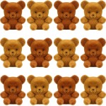Hungdao 12pcs Mini Flocked Bears Tiny Bear Stuffed Miniature Decorations for Birthday Cake Wedding Decor Party Favor Supplies Bag Charm DIY Accessory 1 Inch(Brown, Light Brown)