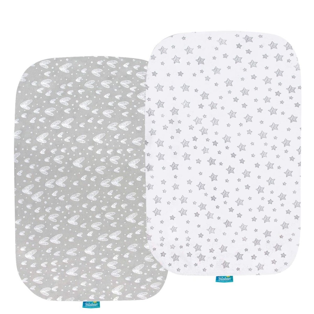 Bassinet Sheets Compatible with ANGELBLISS Baby Bassinet, Koolerthings (3 in 1) Bedside Sleeper, Pamo Babe and Ihoming Bedside Bassinet, 2 Pack, 100% Jersey Cotton, Breathable and Soft, Grey Print