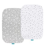 Bassinet Sheets Compatible with ANGELBLISS Baby Bassinet, Koolerthings (3 in 1) Bedside Sleeper, Pamo Babe and Ihoming Bedside Bassinet, 2 Pack, 100% Jersey Cotton, Breathable and Soft, Grey Print