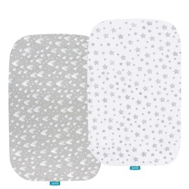 Bassinet Sheets Compatible with ANGELBLISS Baby Bassinet, Koolerthings (3 in 1) Bedside Sleeper, Pamo Babe and Ihoming Bedside Bassinet, 2 Pack, 100% Jersey Cotton, Breathable and Soft, Grey Print
