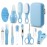 PandaEar Baby Healthcare & Grooming Kit - Baby Safety Set Comb, Brush, Finger Toothbrush, Nail Clippers, Scissors, Nasal Aspirator - Nursery Care Kit (Blue)