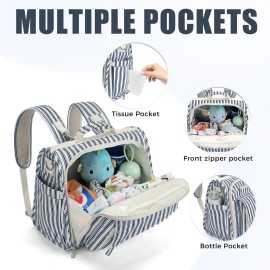 ALLCAMP Diaper bag backpack Multi-Function Waterproof Travel Backpack Nappy Bags for Baby Care, Large CapacitySupport baby Stroller, Converted Into a Tote Bag (Blue stripe)