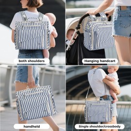 ALLCAMP Diaper bag backpack Multi-Function Waterproof Travel Backpack Nappy Bags for Baby Care, Large CapacitySupport baby Stroller, Converted Into a Tote Bag (Blue stripe)