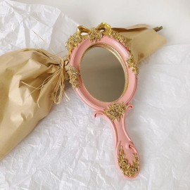 Rich Boxer Vintage Handheld Mirror Embossed Flower Hand Held Mirror Makeup Mirror Vanity Mirror Decorative Cute Hand Mirror (Pink)