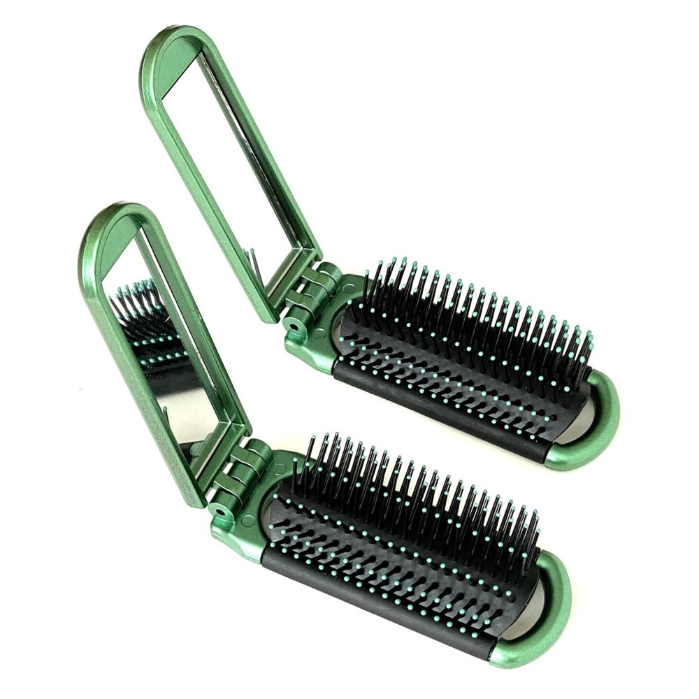 2 Green ALAZCO Folding Hair Brush With Mirror Compact Pocket Size Travel Car Gym Bag Purse Locker Swimming Camping Sleepover Gift and more 2 Green ALAZCO Folding Hair Brush With Mirror Compact Pocket Size Travel Car Gym Bag Purse Locker Swimming Camping Sleepover Gift and more