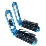 2 Blue ALAZCO Folding Hair Brush With Mirror Compact Pocket Size Travel Car Gym Bag Purse Locker Swimming Camping Sleepover Gift and more