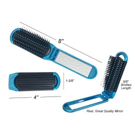 2 Blue ALAZCO Folding Hair Brush With Mirror Compact Pocket Size Travel Car Gym Bag Purse Locker Swimming Camping Sleepover Gift and more