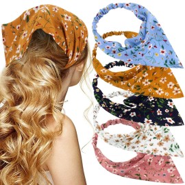 TOBATOBA Floral Hair Scarf Headband 5 Pcs - Chiffon Boho Headbands for Women Elastic Head Bandana Floral Bandana Headbands for Women Girls Hair Accessories
