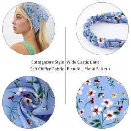 TOBATOBA Floral Hair Scarf Headband 5 Pcs - Chiffon Boho Headbands for Women Elastic Head Bandana Floral Bandana Headbands for Women Girls Hair Accessories