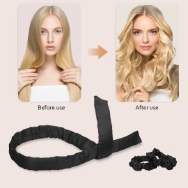 Heatless Hair Curler Headband For Long Hair Soft curlers Sleep Overnight Creates heatless curls and waves No Heat Curlers Rod for Women Girls Black