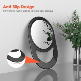 TASALON Unbreakable Hand Mirror, Hand Mirrors with Handle, Salon, Barber Mirror for Hair, Anti-Slip Hand Held with Rubber Grip for Travel, Makeup, Shaving, Shower, Camping - Black