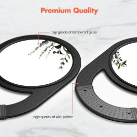 TASALON Unbreakable Hand Mirror, Hand Mirrors with Handle, Salon, Barber Mirror for Hair, Anti-Slip Hand Held with Rubber Grip for Travel, Makeup, Shaving, Shower, Camping - Black